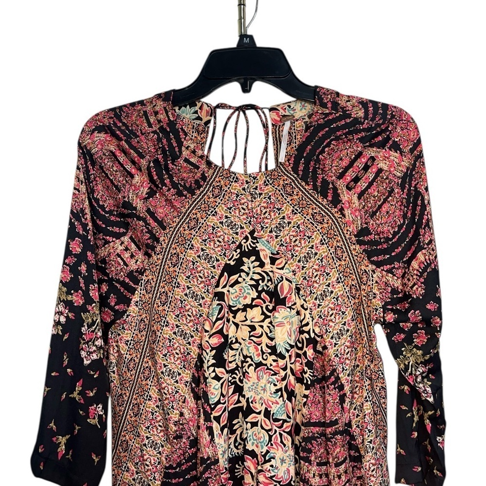 Free People Stevie Black Combo Printed Tunic Dress w/ Flowy Bell Sleeves Size S - Picture 4 of 12
